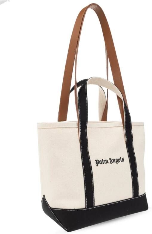 Palm Angels Shopper tas met logo Beige Dames