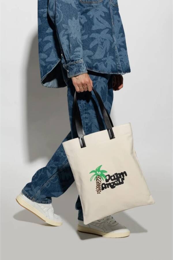 Palm Angels Shopper tas met logo Beige Unisex