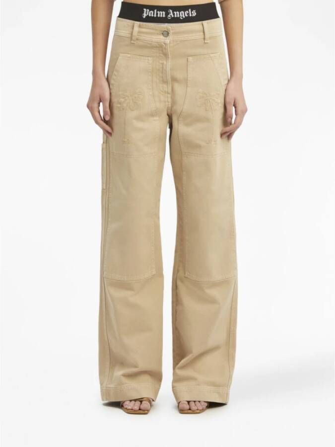 Palm Angels Straight Trousers Beige Dames
