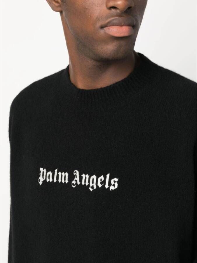 Palm Angels Zwart Gebreide Trui met Logo-Borduursel Zwart Heren