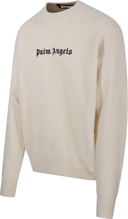 Palm Angels Wit Zwart Klassiek Logo Sweater Beige Heren
