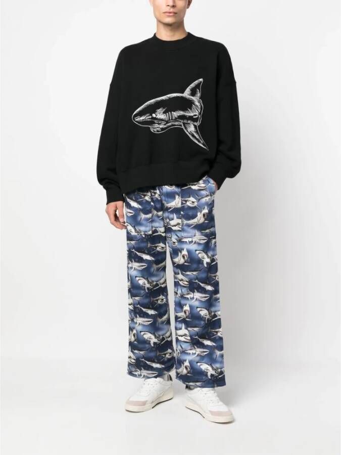 Palm Angels Zwarte Sweaters met Witte Haai Borduursel Zwart Heren