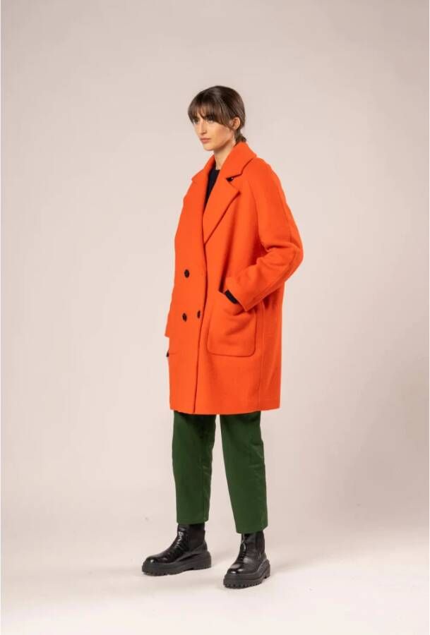 Paltò Dubbelbreastede Jas met Raglanmouwen en Oversized Pasvorm Orange Dames