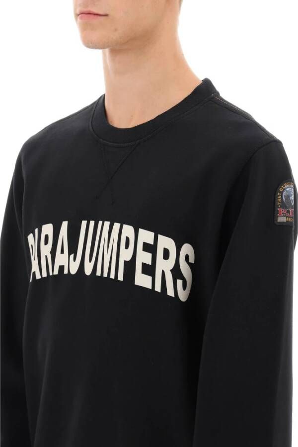 Parajumpers Logo Print Sweatshirt in French Terry Black Heren