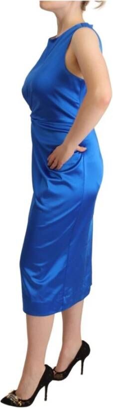 P.a.r.o.s.h. Blue Acetate Sleeveless Pleated Midi Sheath Dress Blauw Dames