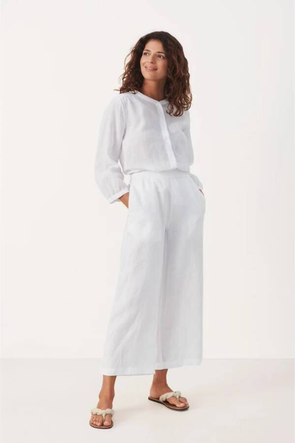 Part Two Witte Linnen Elastische Taille Broek Wit Dames