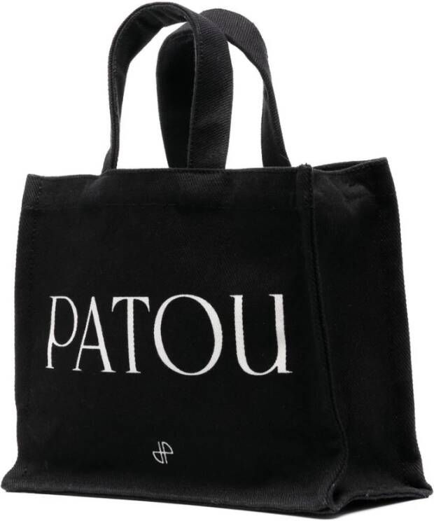 Patou Logo-Print Tote Bag Zwart Wit Katoen Black Dames