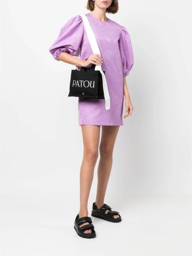 Patou Logo-Print Tote Bag Zwart Wit Zwart Dames