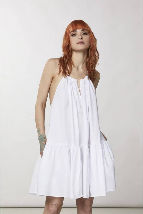 PATRIZIA PEPE Oversized Katoenen Poplin Halterjurk Wit Dames