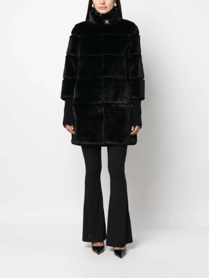 PATRIZIA PEPE Faux Fur Shearling Jassen Stijlvol en Warm Zwart Dames
