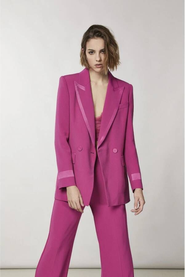 PATRIZIA PEPE Dubbelrijige blazer met vrouwelijke details Roze Dames