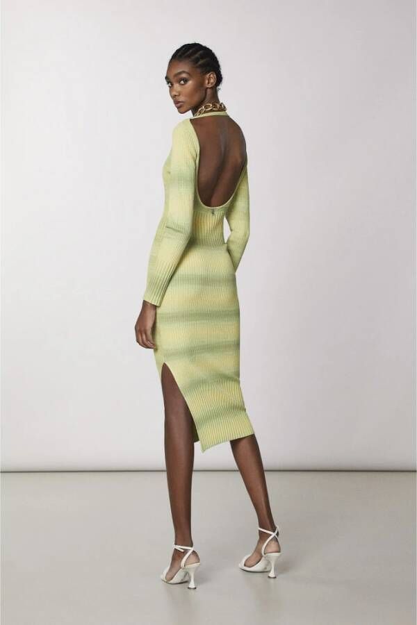PATRIZIA PEPE Chiné-Gebreide Rib-Gebreide Viscose Jurk Groen Dames