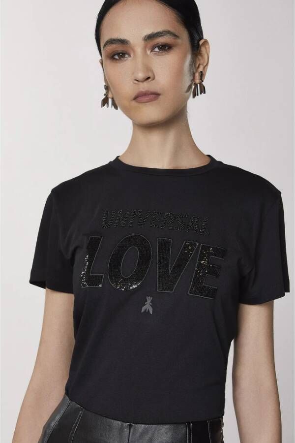 PATRIZIA PEPE Geborduurd Universal Love T-shirt Zwart Dames