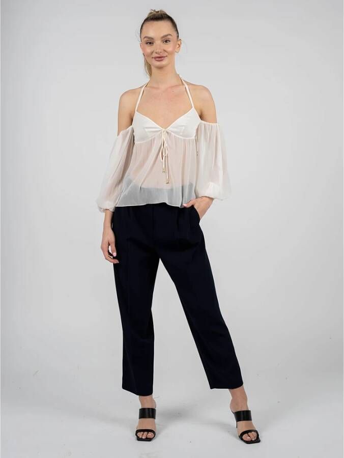 PATRIZIA PEPE Tapered Broek met Rits en Knoop Blauw Dames