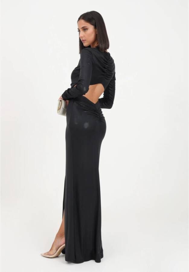 PATRIZIA PEPE Zwarte lange jurk met open rug en gerimpelde details Zwart Dames