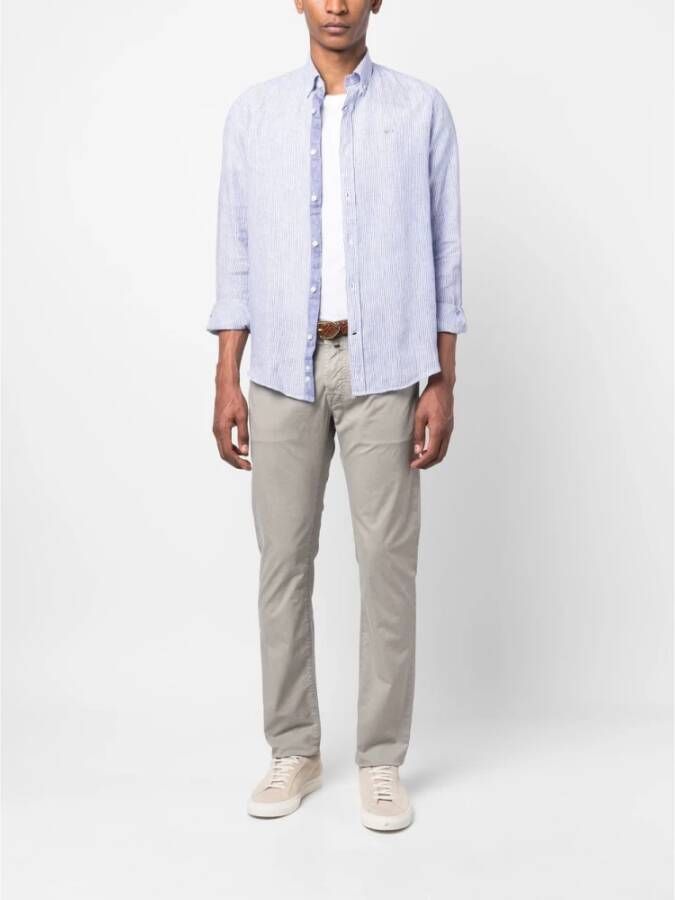 PAUL & SHARK Casual Linnen Gestreept Overhemd Blauw Heren