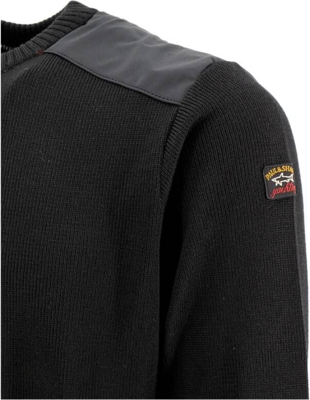 PAUL & SHARK Wollen Crewneck Sweater met Technische Inzetstukken Black Heren