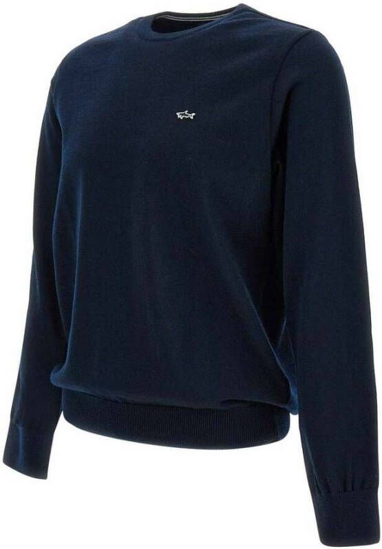 PAUL & SHARK Heren Wollen Trui Marineblauw Geribbelde Boorden Blauw Heren