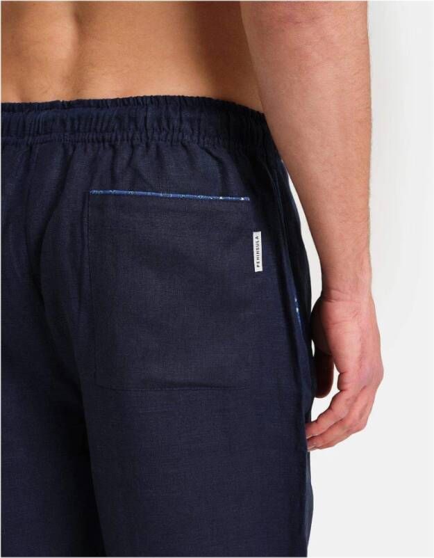 Peninsula Klassieke en Verfijnde Linnen Broek Blue Heren