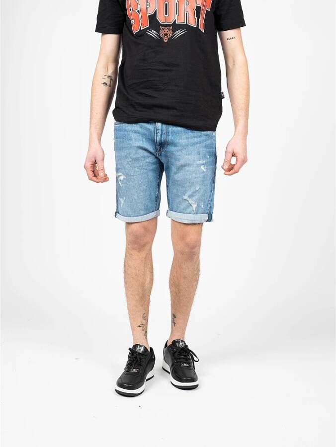 Pepe Jeans Denim Shorts met Vervaagd Effect en Opgeslagen Zoom Blauw Heren