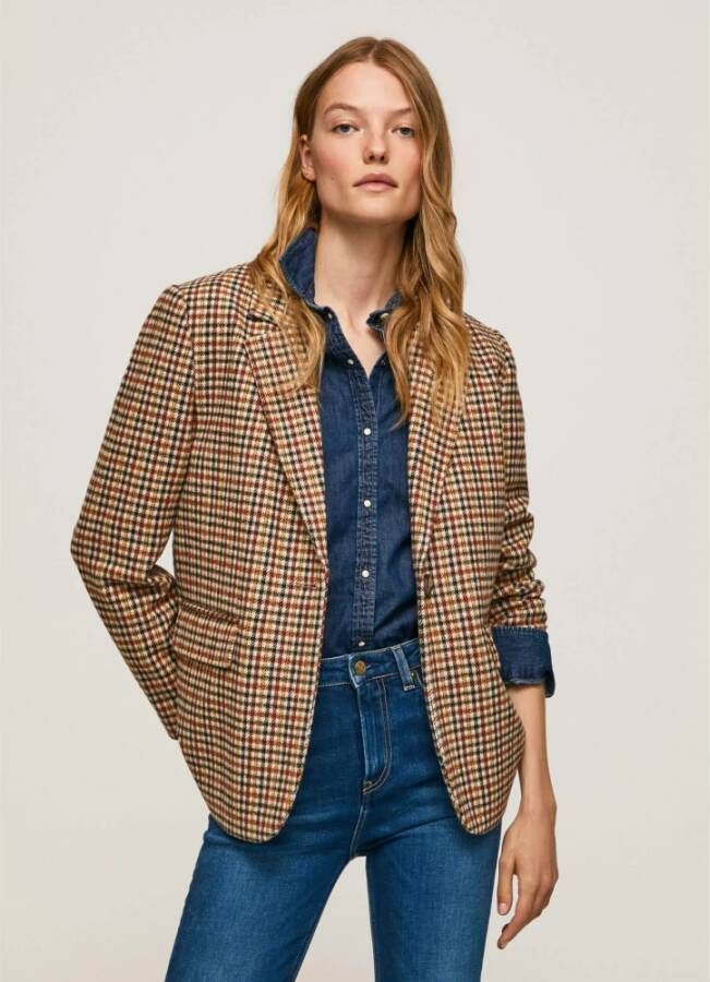Pepe Jeans Houndstooth Blazer Brown Dames