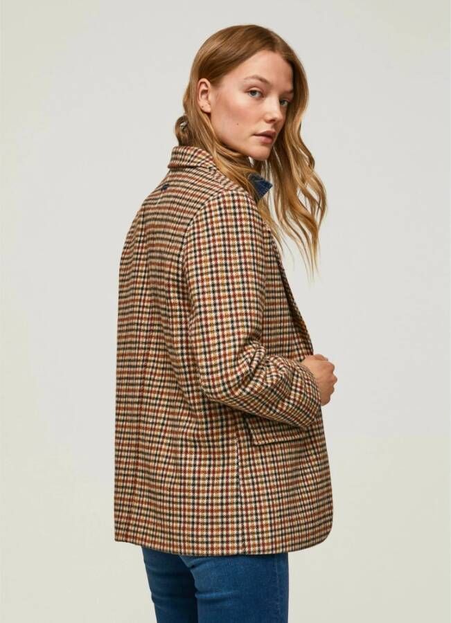 Pepe Jeans Houndstooth Blazer Brown Dames