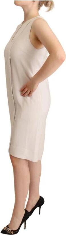 PESERICO Beige Sleeveless Round Neck Knee Length Shift Dress Beige Dames