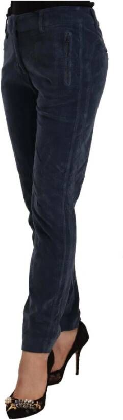 PESERICO Blue Mid Waist Cotton Stretch Tapered Pants Blauw Dames