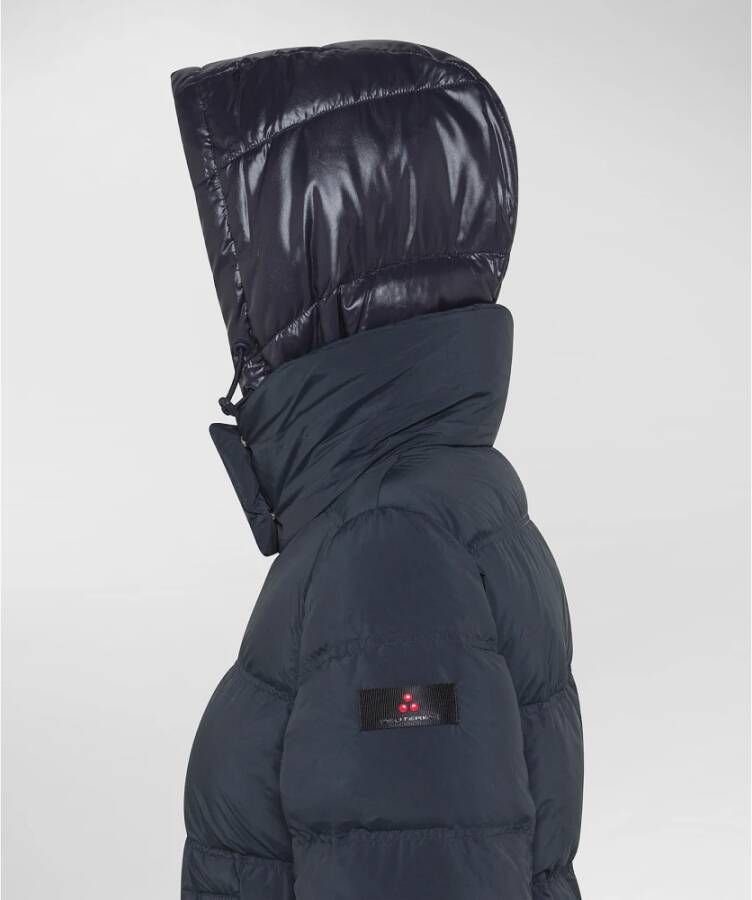 Peuterey Donsjack met Contrasterende Capuchon Blauw Dames