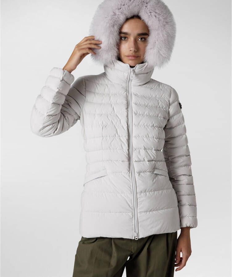 Peuterey Gestructureerde Stoffige Slim Fit Donsjas met Bont Grijs Dames