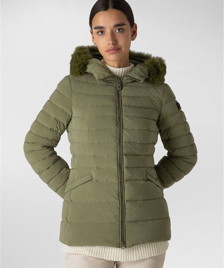 Peuterey Gestructureerde Stoffige Slim Fit Donsjas met Bont Groen Dames