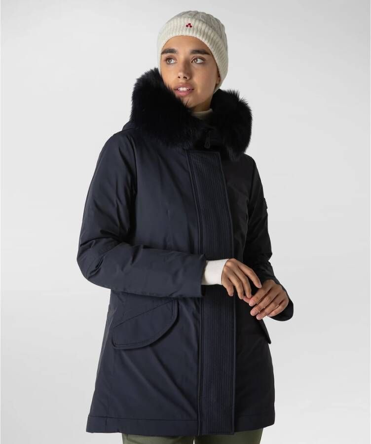 Peuterey Getailleerde jas met bijpassende bontkraag Blauw Dames