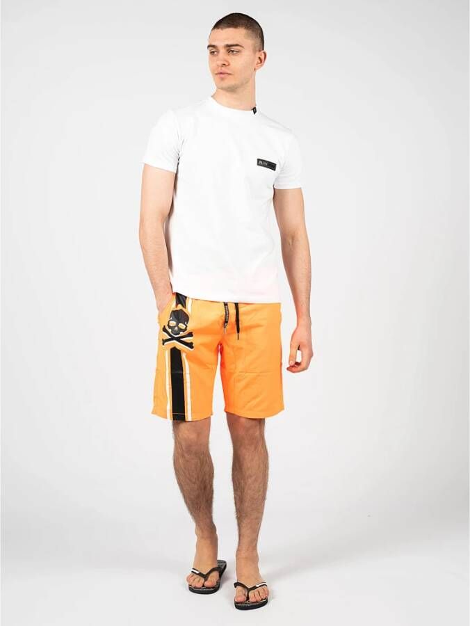 Philipp Plein Strandshorts met elastische tailleband en mesh voering Oranje Heren