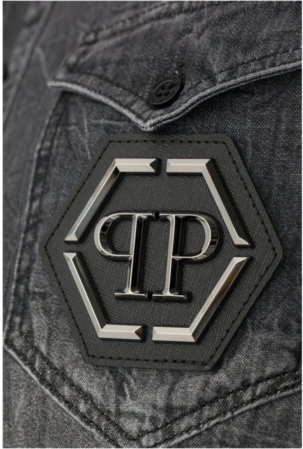 Philipp Plein Denim Logo Overhemd Grijs Heren