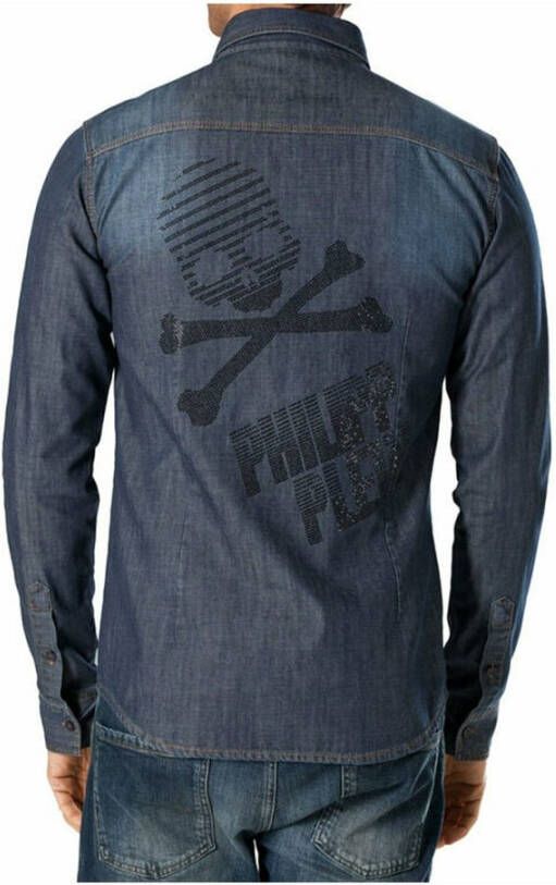 Philipp Plein Denim Logo Overhemd Blauw Heren