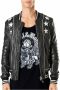 Philipp Plein Gepatchte Leren Jas Zwart Heren - Thumbnail 2
