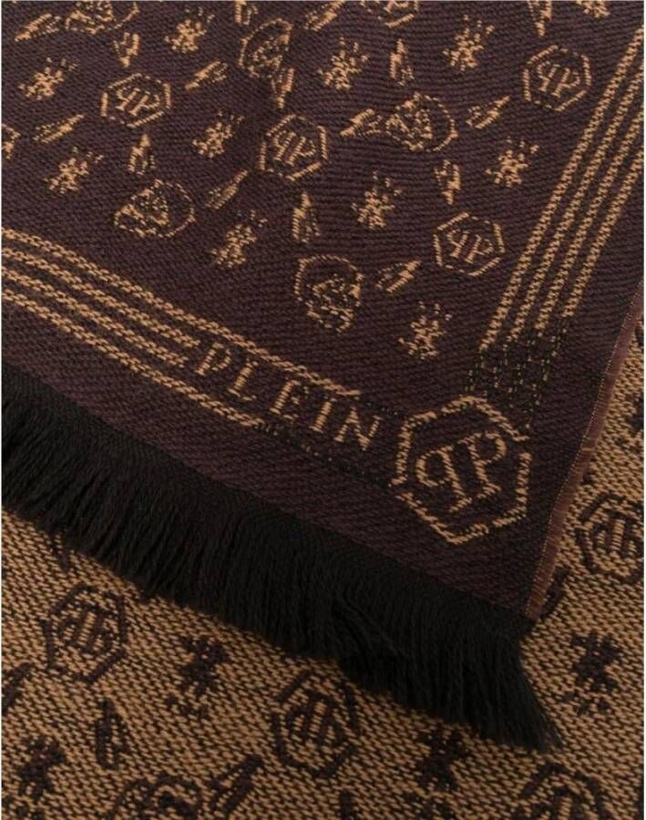 Philipp Plein Bruine Monogram All Over Sjaal Bruin Unisex