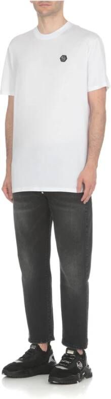Philipp Plein Zwarte Slim-Fit Jeans van Katoen met Metallic Logo Zwart Heren