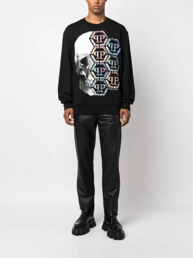 Philipp Plein Edgy Skull Design Sweatshirt Zwart Heren