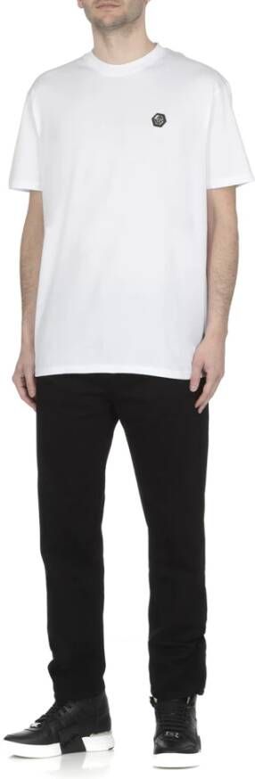 Philipp Plein Heren Wit Katoenen T-Shirt met Logo Detail Wit Heren