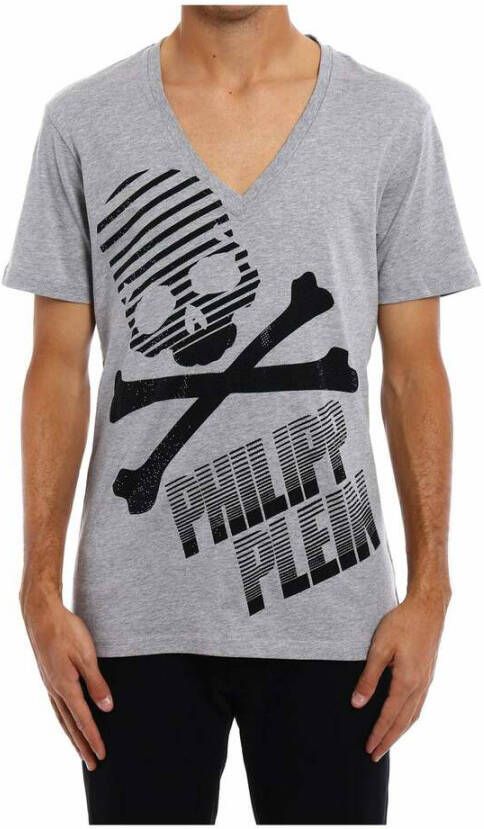 Philipp Plein Katoenen Logo T-Shirt met V-Hals Grijs Heren