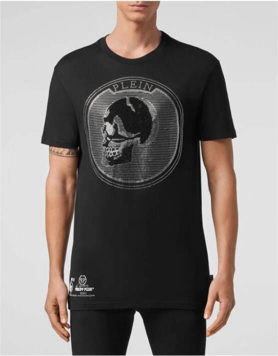 Philipp Plein Zwart T-shirt met kristallen schedelprint Black Heren