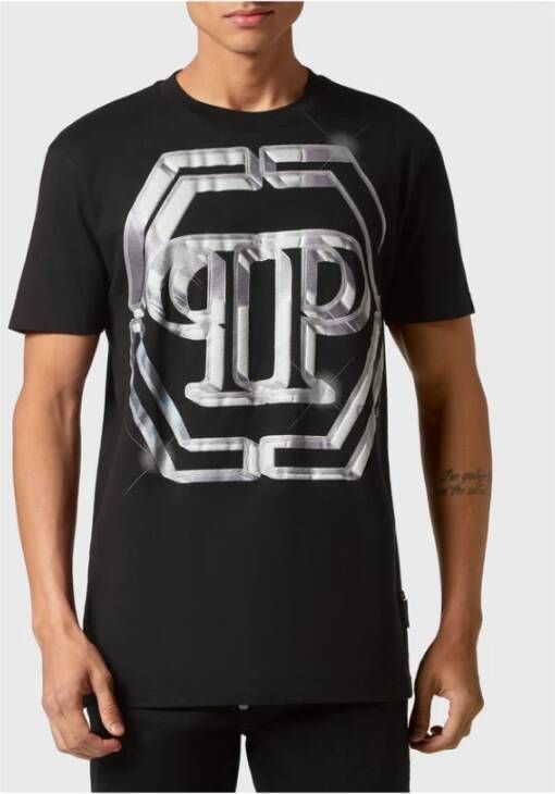 Philipp Plein Zwarte katoenen T-shirt met iconisch logo Zwart Heren