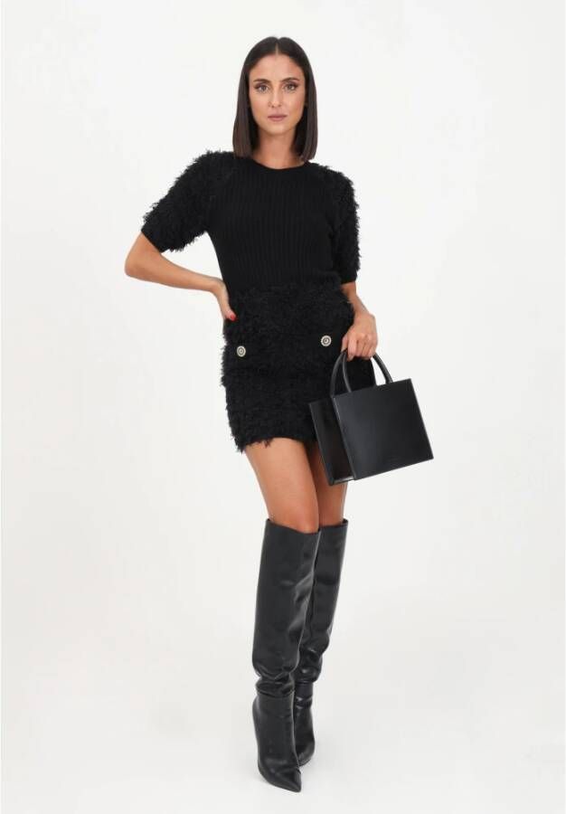 pinko Fluffy Franje Korte Rok Zwart Dames