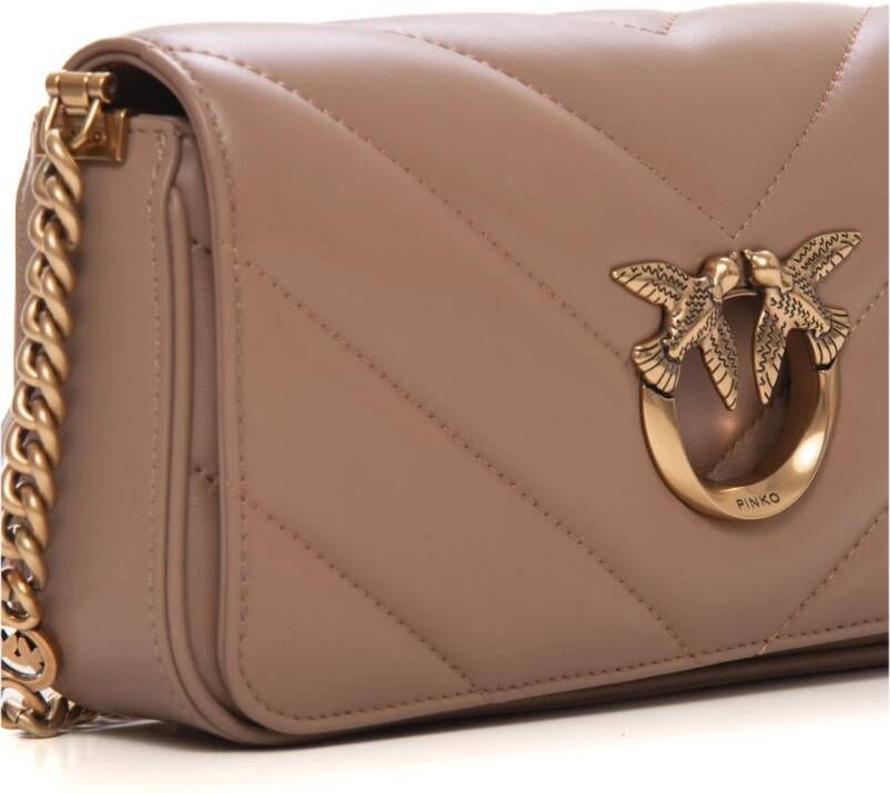 pinko Gewatteerde Mini Tas met Ketting Schouderband Beige Dames