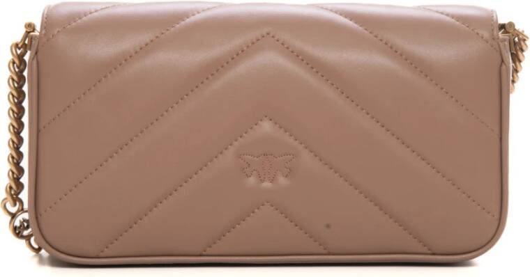 pinko Gewatteerde Mini Tas met Ketting Schouderband Beige Dames