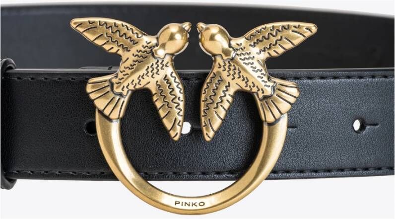 pinko Leren Love Birds-riem Zwart Dames