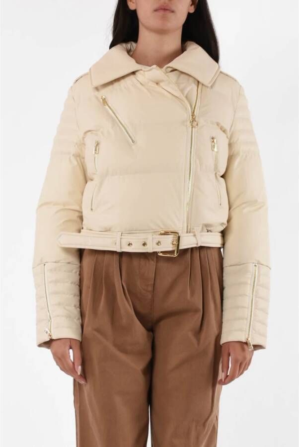 pinko Licht leren jasje met overhemdkraag Beige Dames