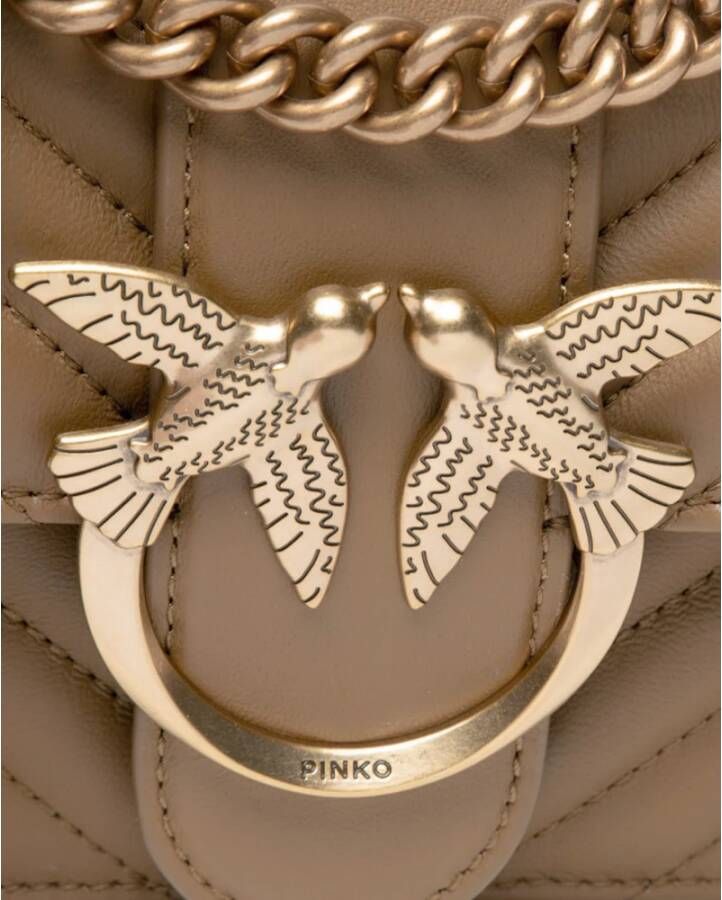 pinko Love Icon Mini Dc Zwarte Gouden Kettingtas Beige Dames