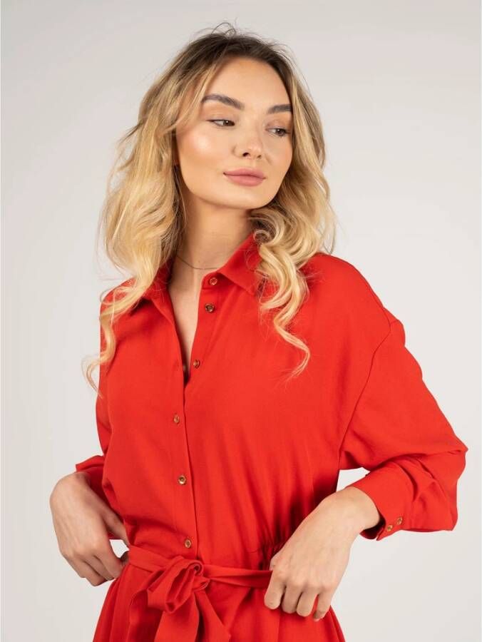 pinko Midi Jurk met Knoopsluiting en Kraag Rood Dames